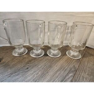 Elegance Clear Glass Irish Coffee Mug 6" Pedestal Footed Mug Handle Lot Of 4